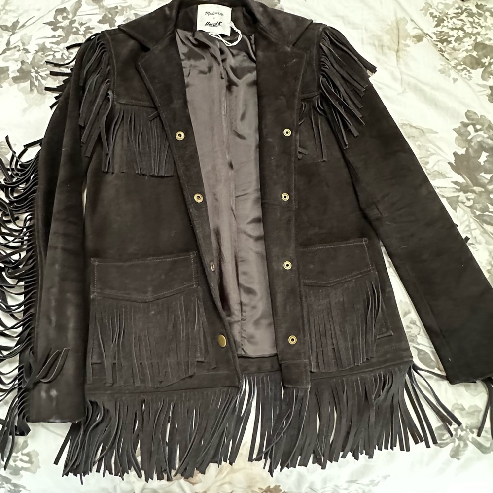 Madewell Fringe Jacket Black Suede